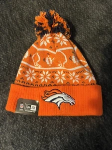 Denver Broncos Hat Winter Knit Beanie Cap New Era Throwback Logo Snowflake - Picture 1 of 2