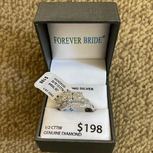 Forever Bride 1/2 CTTW Genuine Diamond Bridal Ring Set Size 7 SS Free Shipping - Picture 1 of 9