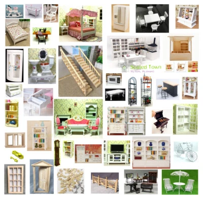 1/12 Dolls House Miniature Bedroom Kitchen Living Room Furniture Set Bed Cabinet - Image 1 of 4