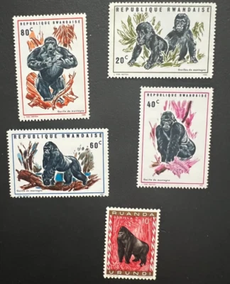 Estampillas de gorila de Ruanda (5) SIN USAR Foto 1 de 2