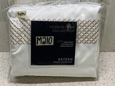 Hudson Park Embroidered Geo Full / Queen Duvet Cover White/Champagne New