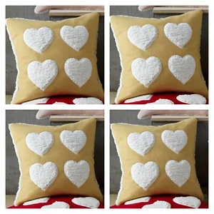 Cushion Covers Ochre Okra Yellow Heart Sherpa Fleece Soft 18x18 - Set of 4 - Picture 1 of 7