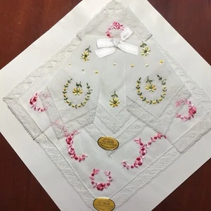 Vintage Taschentuch, neu, Damen Taschentuch, bestickt, 2 Stück. - Bild 1 von 3