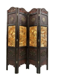 Vintage Oriental Style 4 Panels Screen Room Divider - Picture 1 of 5