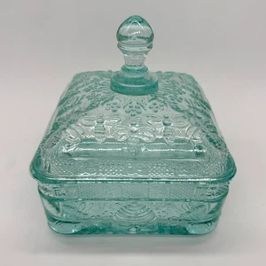 Vintage Tiara Indiana Glas Honig Bienenstock 5-1/2" Süßigkeitenschale Schüssel Aqua Grün - Bild 1 von 9