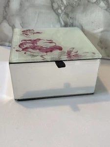 Luxe Mirror Glass Vintage, Silver, Pink Floral Glitter Jewellery Trinked Box - Picture 1 of 9