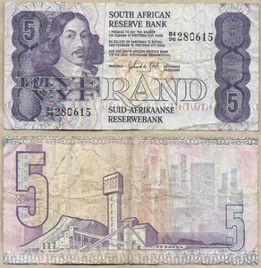 South Africa 1990 5 Rand Jan Anthony Van Riebeeck Banknote VG #P119 - Picture 1 of 1