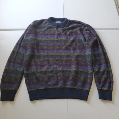 Jantzen Classics Sweater Mens Large Multi Color Stripe 3D Knit Acrylic Crewneck - Image 1 of 4