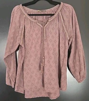 ​PRANA Women's M Organic Cotton Peasant Blouse Tassel Braid Split Neck Top - Image 1 of 4
