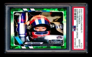 2021 Topps Chrome Sapphire F1 173 Yuki Tsunoda RC Green Variation SP #/75 PSA 10 - Picture 1 of 2