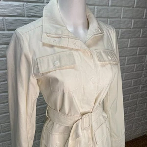 Reaction Kenneth Cole Jacket Womens Small Off White Spring Car Coat Belted - Picture 1 of 10