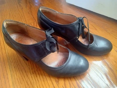 Clarks Black Leather Mary Jane Ribbon lace up heels, size 10M - Image 1 of 3