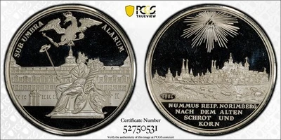 PCGS Nurnberg  1668"19784" PR-66 Silver City View Thaler Proof Restrike Germany - Image 1 of 4