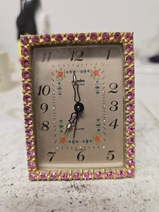 Vintage Gemstone Jeweled Linden Travel Black Forest Alarm Clock Made In Germany - Picture 1 of 8