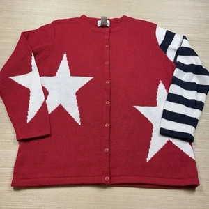 The Quacker Factory Fourth Of July Cardigan Sweater M Stars & Stripes 90s Vtg - Picture 1 of 7