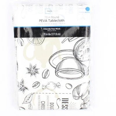 Walmart Mainstays 70" Round Vinyl Tablecloth 2018 Coffee/Tea Patterned - Image 1 of 4