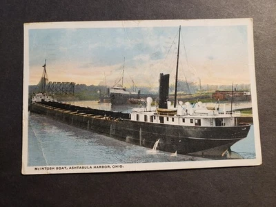 McINTOSH Boat Naval Postcard w/ note 1917 ASHTABULA HARBOR, OHIO - Image 1 of 2