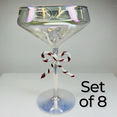 Juego de 8 vasos cupé de Navidad con arco de bastón de caramelo Martini Margarita Foto 1 de 4