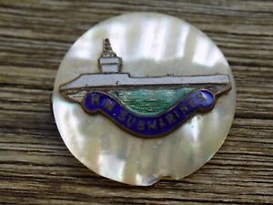 Rare Vintage WWI H.M. SUBMARINES Enamel Mother of Pearl Sweetheart Brooch Badge