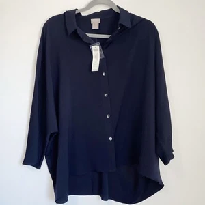 NWT Chicos Boxy Buttondown Dolman Sheer Collared Button Up Shirt Size 16/18 - Picture 1 of 8