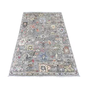 Alfombra de corredor oriental de lana anudada a mano Oushak gris angora afgana 4'x5'10" R20070 - Imagen 1 de 6