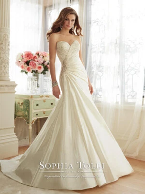Sophia Tolli Mon Cheri Basilia Y11638 Wedding Dress 10 Fit & Flare Ivory NWT - Image 1 of 4