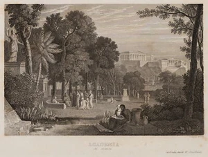 J. POPPEL (1807-1882), Academia in Athen. Wiege des Intellekts, Sst. Romantik - Bild 1 von 5