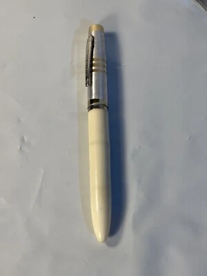 Vintage Tuckersharpe Fountain Pen Silver Gold White USA - Image 1 of 4