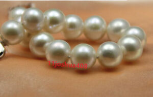 AAAA+ 7.5" 9-10mm Natural real ROUND south sea WHITE pearl bracelet 14K GOLD