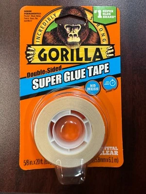 GORILLA 5/8" x 20' CRYSTAL CLEAR DOUBLE-SIDED SUPER GLUE TAPE--FREE SHIPPING - Image 1 of 2