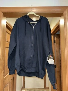 FRUIT OF THE LOOM Black full zip hoodie sweatshirt 3XL boxy blank vtg basic NOS - Picture 1 of 5