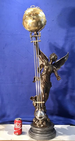 Large 39” Bronze Gloria Figural Swing Brass Ball Clock,mechanical Movement,works Cover