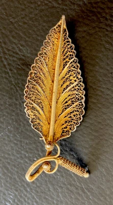 Grazioso Antico 835er Argento Placcato IN Oro Spilla Foglia (k8) - Immagine 1 di 4