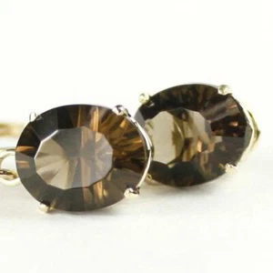 14k Gold Leverback Earrings, Smoky Quartz, E107 - Picture 1 of 6