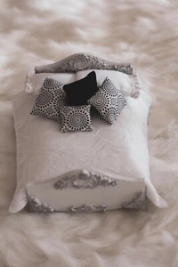 1:12 Scale Wooden Embellished Doll Bed White Handmade With Bedding OOAK - Picture 1 of 9
