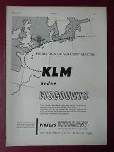 6/1955 PUB VICKERS ARMSTRONGS VISCOUNT 800 AIRLINER KLM AIRLINE ORIGINAL AD - Foto 1 di 1