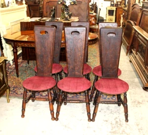 Set of 6 French Antique Walnut Wood Dining Chairs - Picture 1 of 8