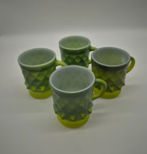 Vintage Anchor Hocking Fire King Kimberly Green Mugs Set Of 4 - Picture 1 of 14
