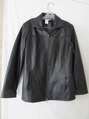 Chaqueta de moto de cuero negra Coldwater Creek para mujer abrigo con cremallera completa talla XS Foto 1 de 3