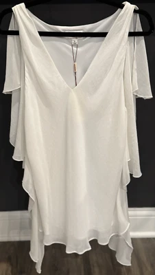 Blusa Max Studio Specialty Products blanca con cuello en V y manga aleteada en capas nueva con etiquetas Foto 1 de 4