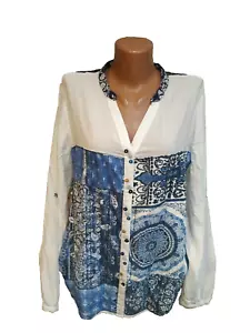 Blusa Mujer Desigual Talla XL Blanco Azul Adorno - Imagen 1 de 14