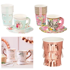 VINTAGE STYLE PAPER CUPS & SAUCERS SET TRULY SCRUMPTIONS & ALICE STYLES - Picture 1 of 21
