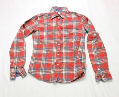 What Goes Around Comes Around 女式褪色格子基本法兰绒 CF6 红色小号 — 第 1/3 张图片