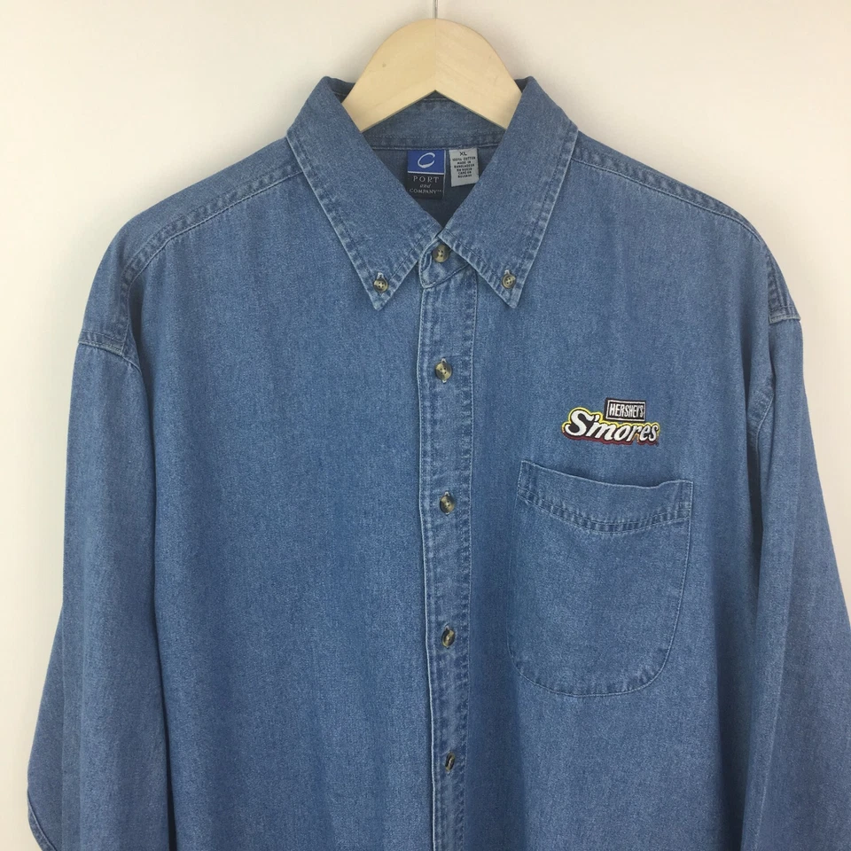 Mens XL HERSHEY'S SMORES Denim Shirt Embroidered Camping 44c - Image 1 of 4