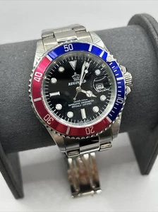 Reginald Mens Wrist Watch Silver Black Navy Red Analog Quartz New Battery. New - Picture 1 of 6