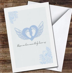 Blue Background Baby Feet With Wings Sympathy Loss Personalised Card - Picture 1 of 1