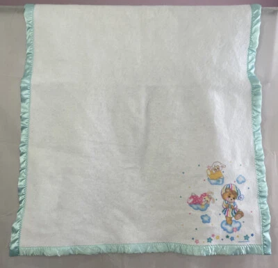 Manta para bebé Lovey Riegel oso de peluche azul satinado ribete vintage 36” x 45” J1 Foto 1 de 4