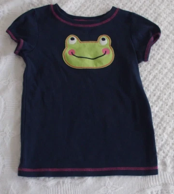 Carters 6X Girls Frog Shirt Short Sleeve Navy 6 summer spring fall cotton - Image 1 of 4
