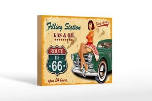 Holzschild Pinup 18x12 cm Retro Gas Oil open 24 hours Deko Schild wooden sign - Bild 1 von 5