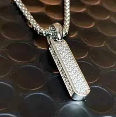 2.45Ct Round Cut Lab-Created Diamond Men's Bar Pendant 14K White Gold Plated - Image 1 of 3